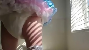 Adultbaby diapered sissy princess in pretty blue dress