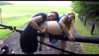 Two Sexy Friends Play In Public