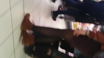 Candid Cute Teen Shopping - Skirt And Pantyhose