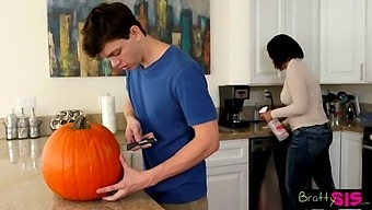 Teen Stepbrother Gets Caught Fucking A Pumpkin In Dogstyle