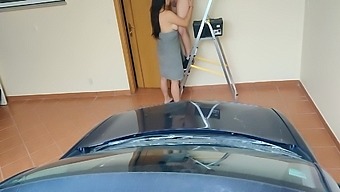 Naughty Wife Fucks Electrician Next To Her Husband