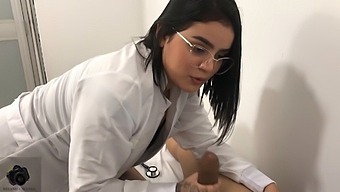 Spanish Doctor With A Big Ass Gives Oral Help To A Patient With An Erection Issue.